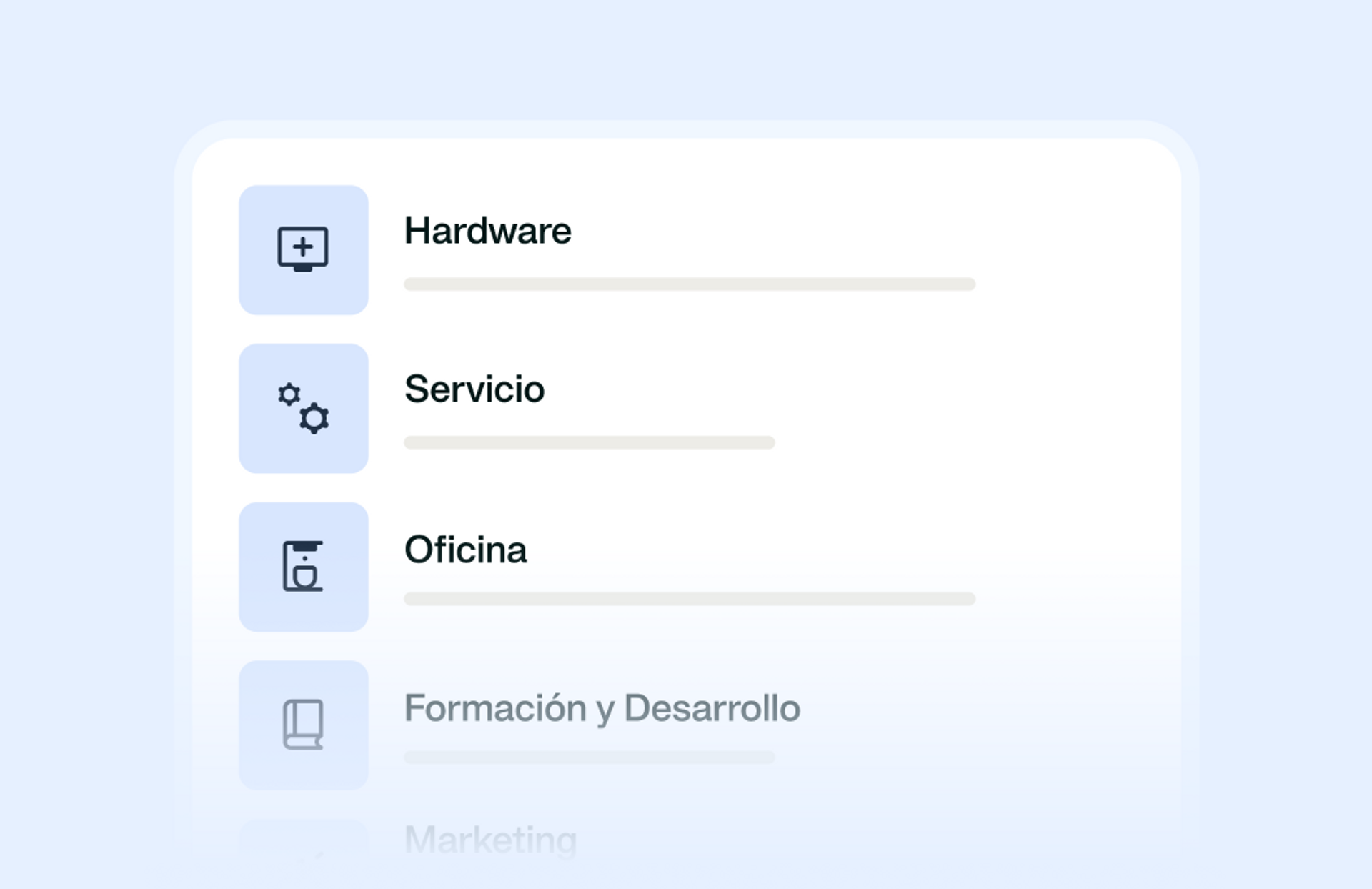 Vista de las plantillas personalizadas de solicitud de compra