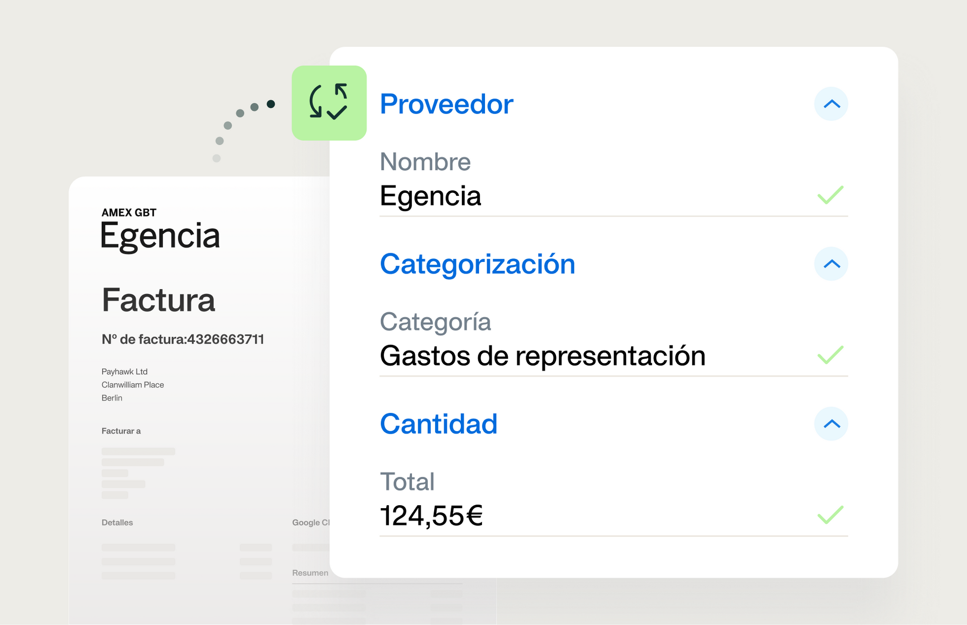 Ilustración de cómo puede obtener todos los datos de gastos y viajes automáticamente emparejados