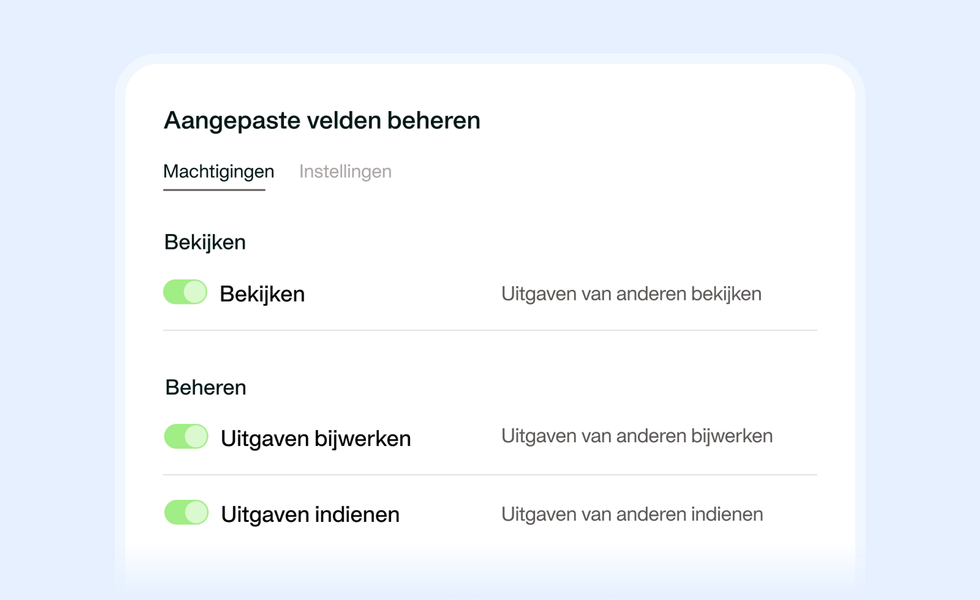 Afbeelding die laat zien dat je aangepaste rechten kunt toevoegen aan je rollen