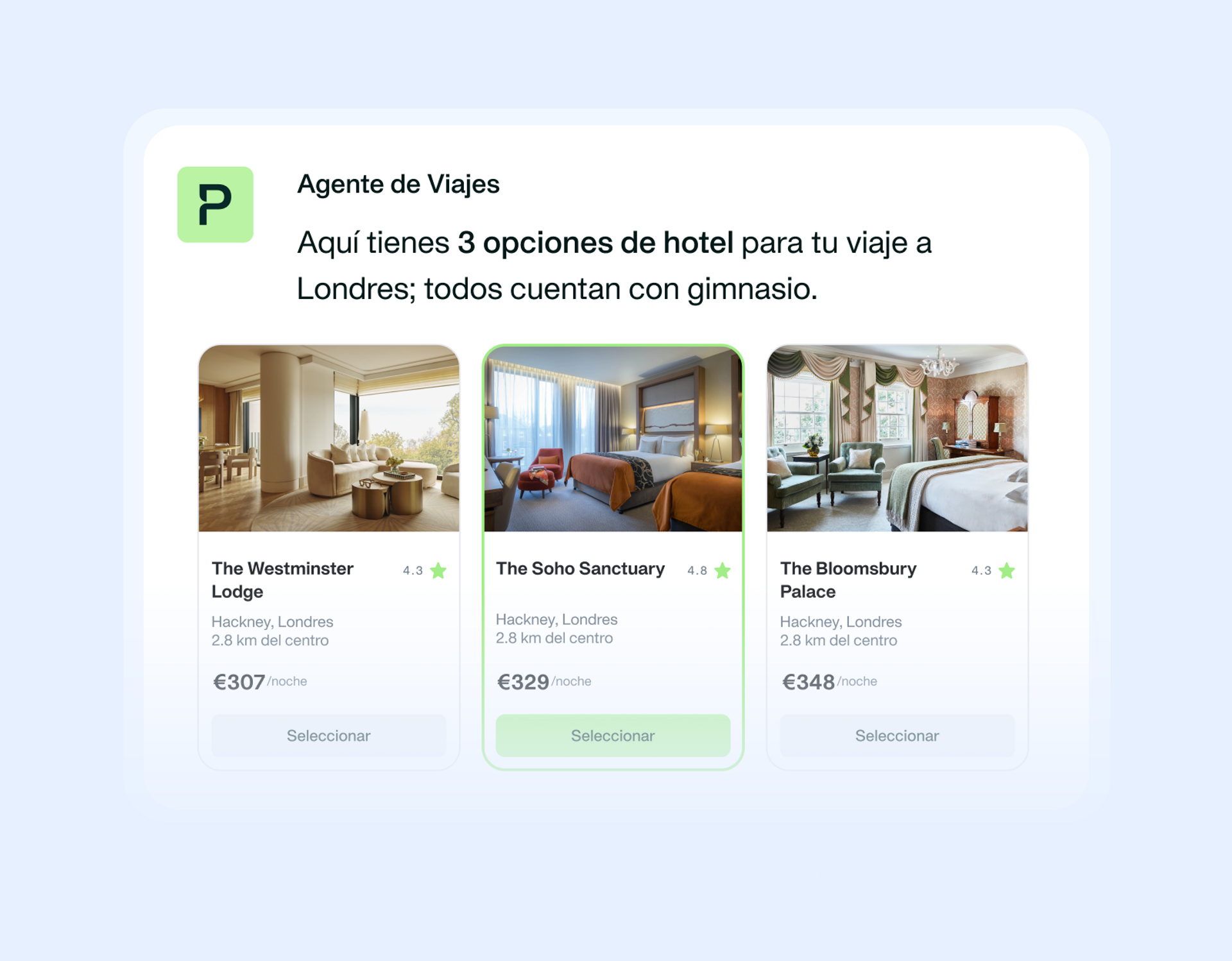 Imagen que muestra el Agente IA de Viajes de Payhawk en acción 