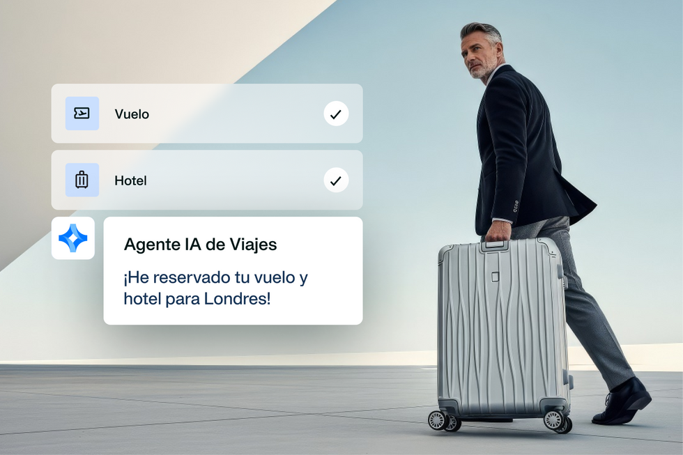 imagen que muestra a un empleado que ha reservado un viaje con el Agente IA de Viajes de Payhawk