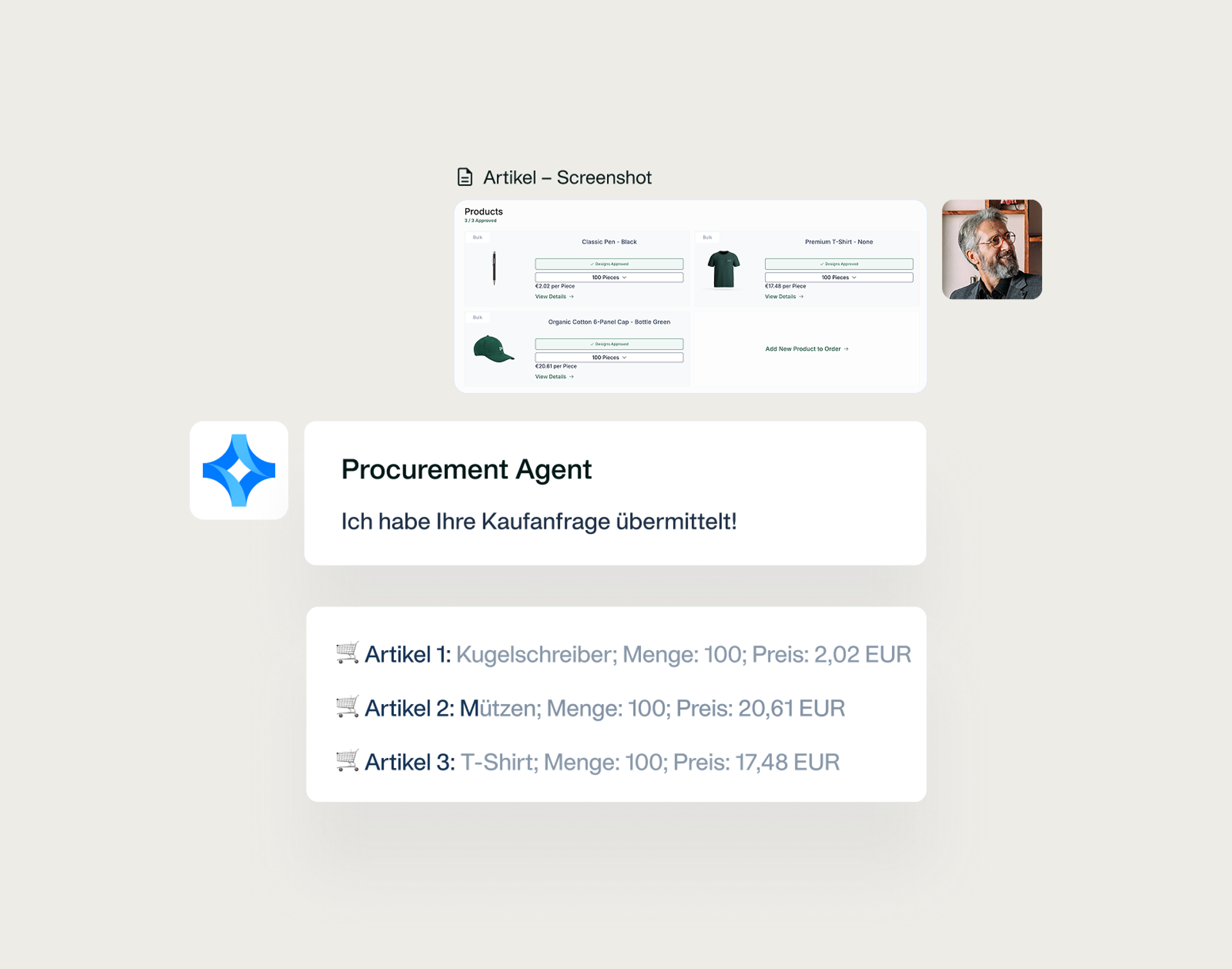An image showing the conversational intake process of the Procurement AI Agent