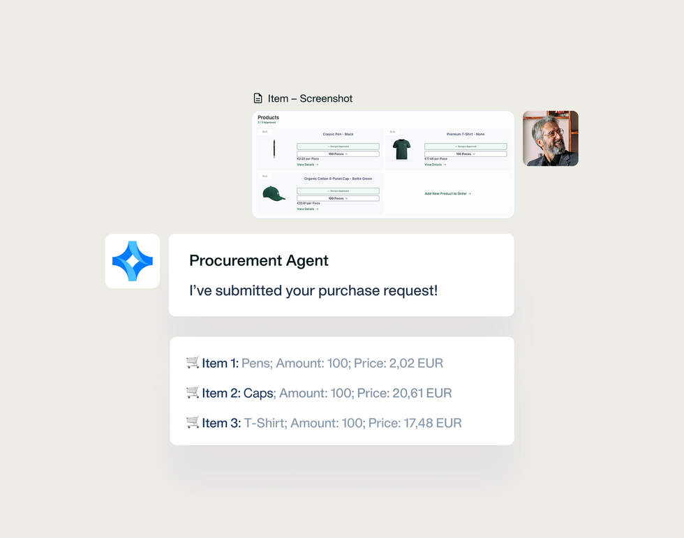 An image showing the conversational intake process of the Procurement AI Agent