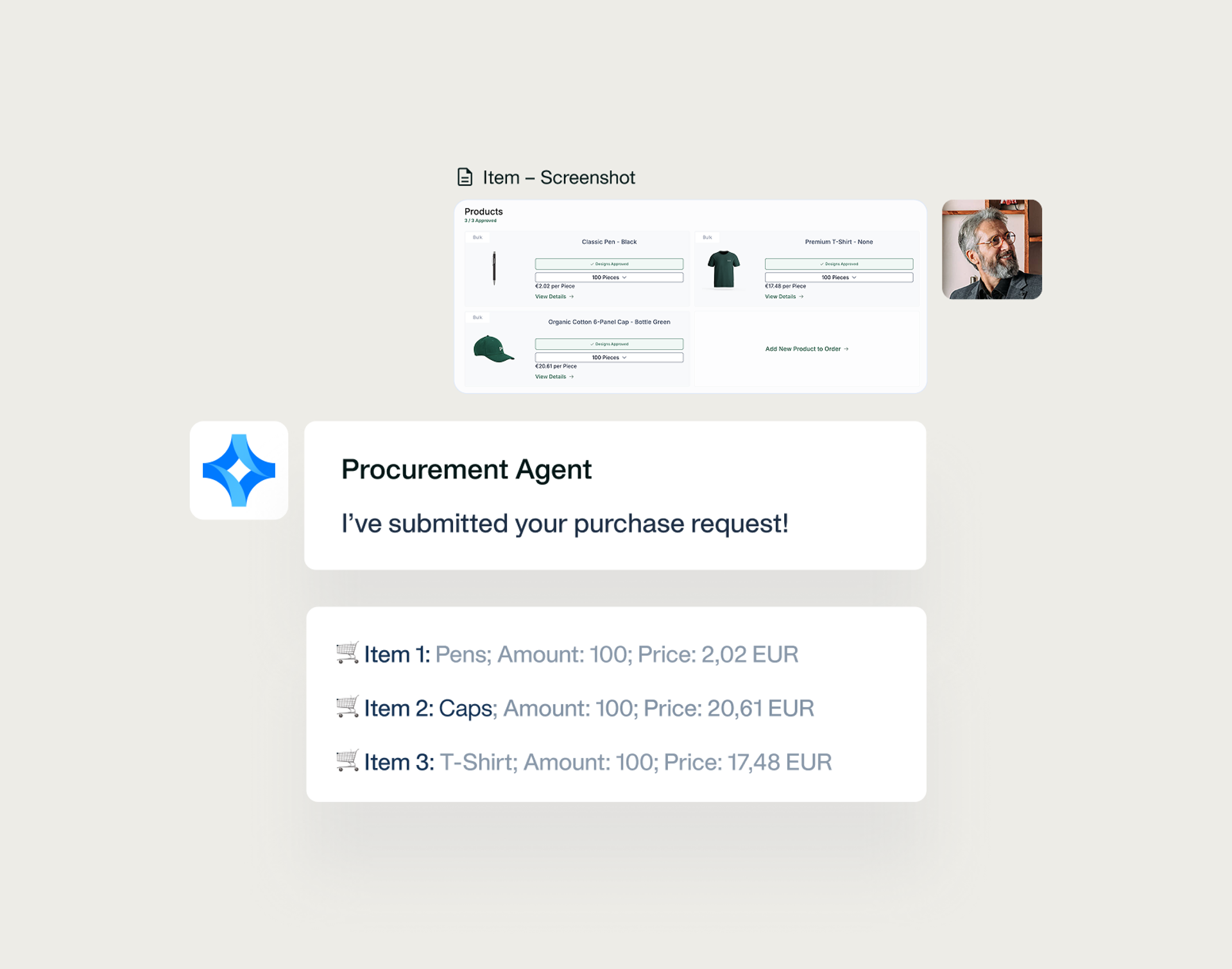 An image showing the conversational intake process of the Procurement AI Agent