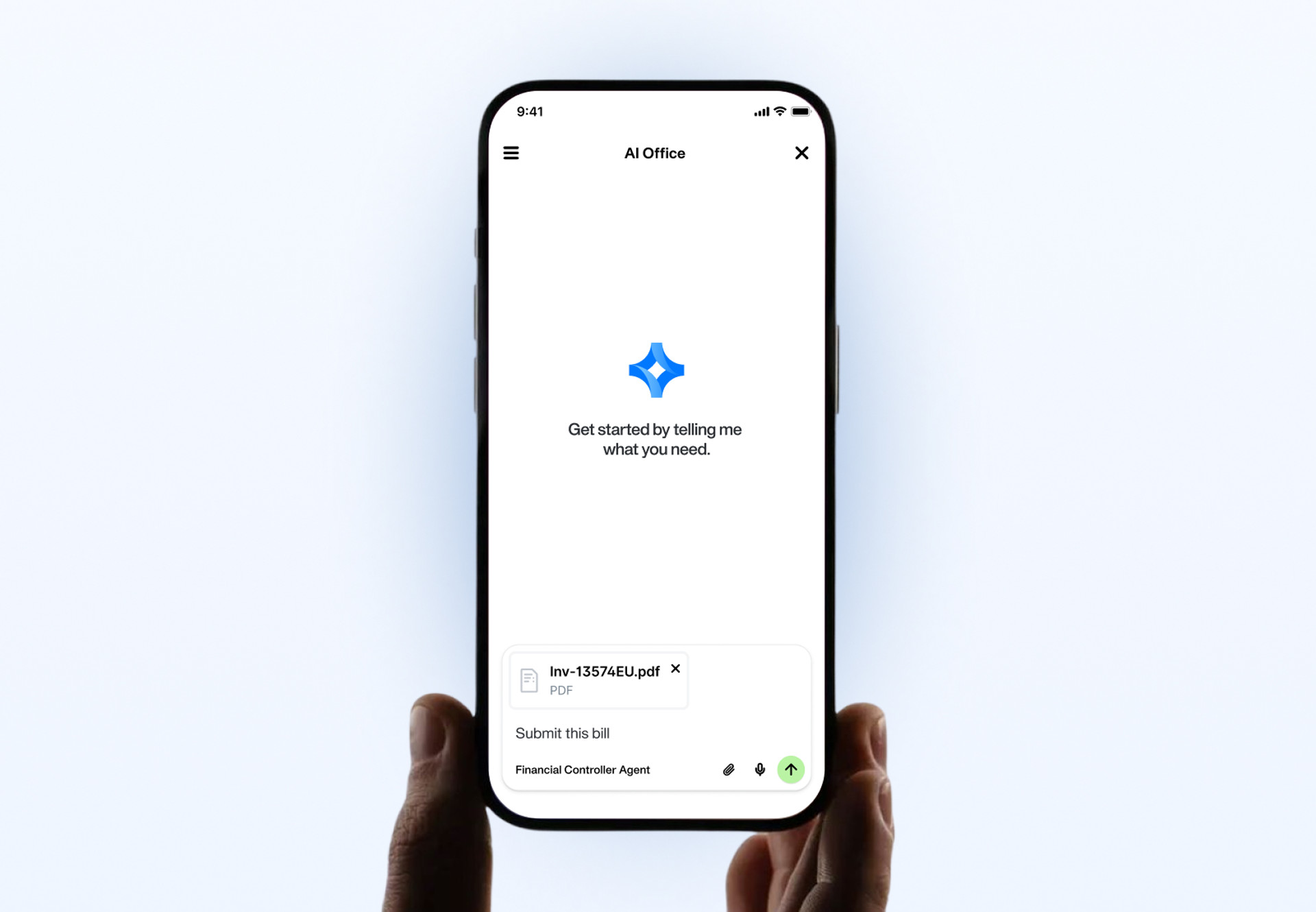 An image demonstrating Payhawk AI agents available on mobile for work on the go