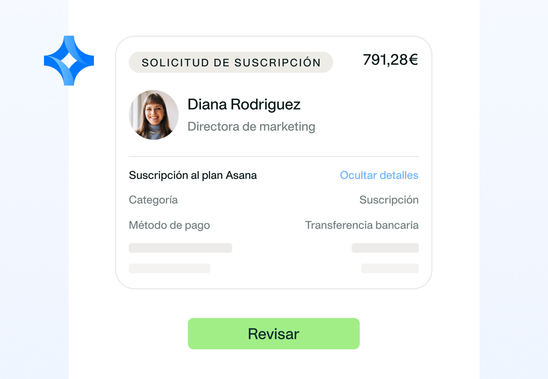 imagen que muestra una solicitud de gasto para una subscripción de un empleado
