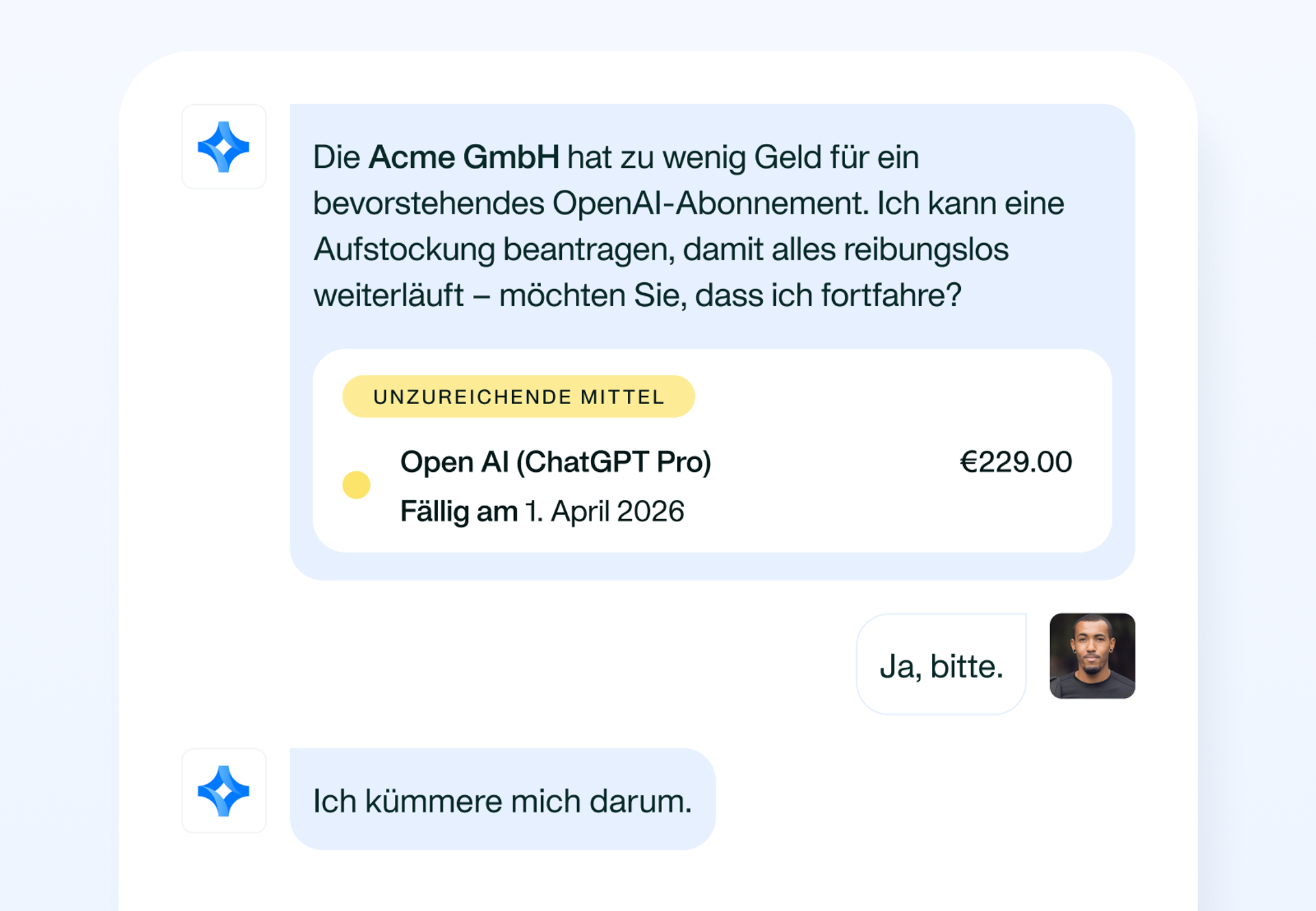 Ein Bild, das zeigt, wie der Payments Agent richtlinienkonforme Antworten gibt und Zahlungsrisiken erkennt.