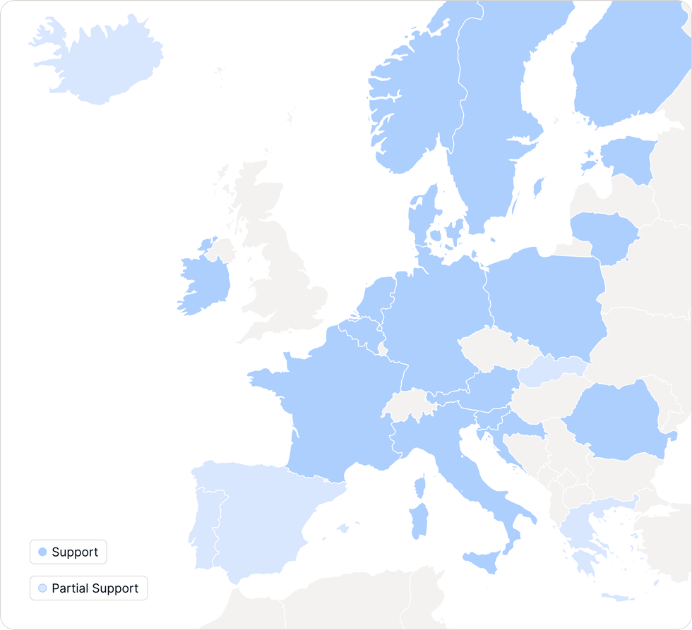 A map that visualizes the locations in which Payhawk operates to provide eInvoicing services through an intuitive platform. 
