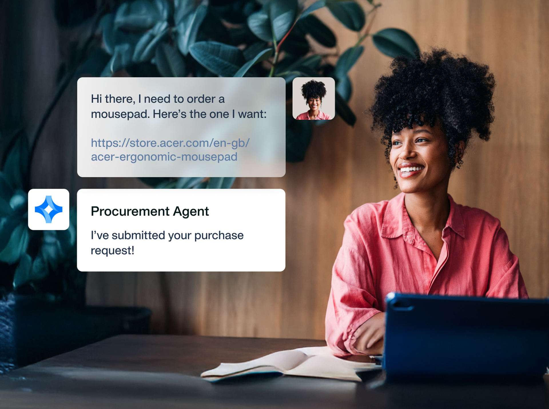 An employee making a purchase request to the Procurement AI Agent