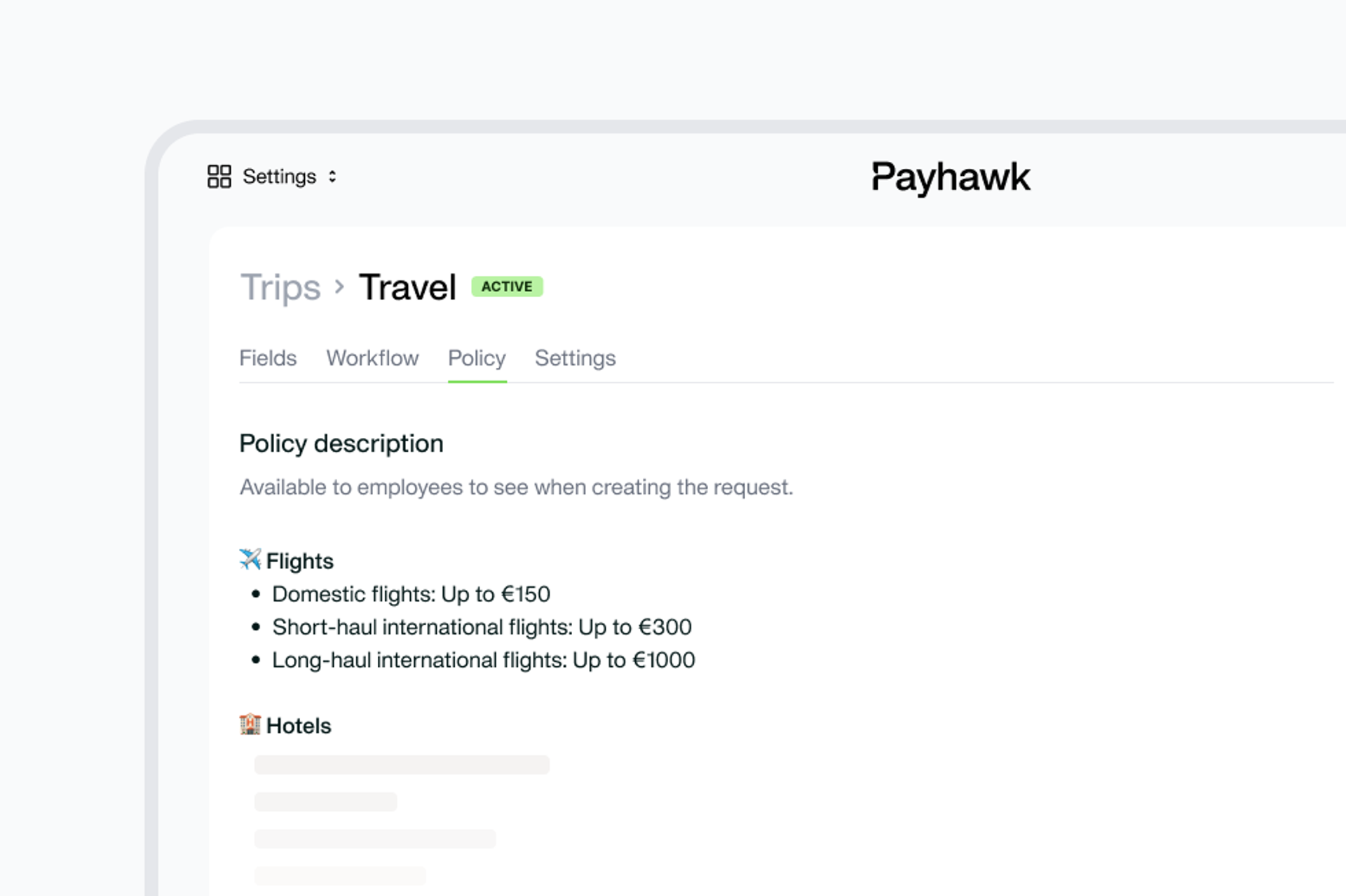 Image showing an example of a travel policy