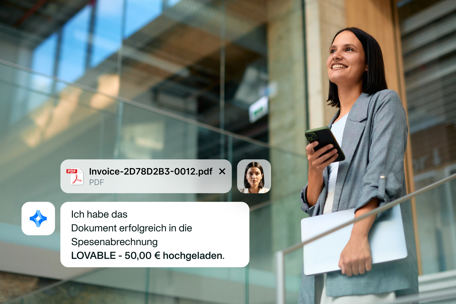 An employee sending an invoice to Payhawk's Financial Controller AI Agent
