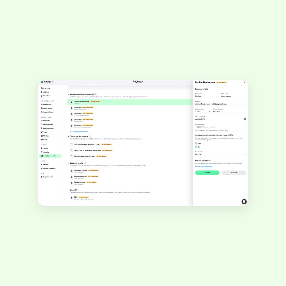 complianc-center-payhawk-ux