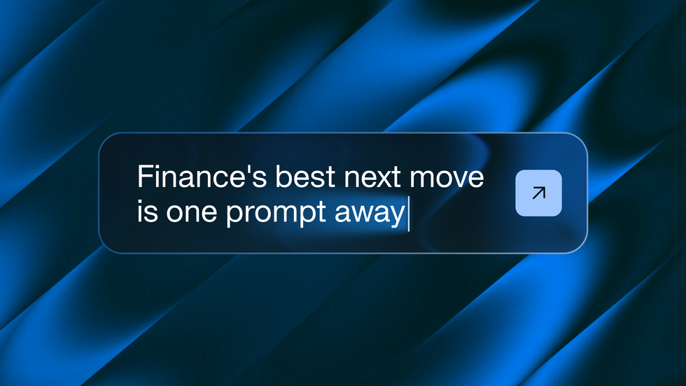 Fall '26 Edition graphic: prompt bar reading "Finance's best next move is one prompt away" on a dark blue background
