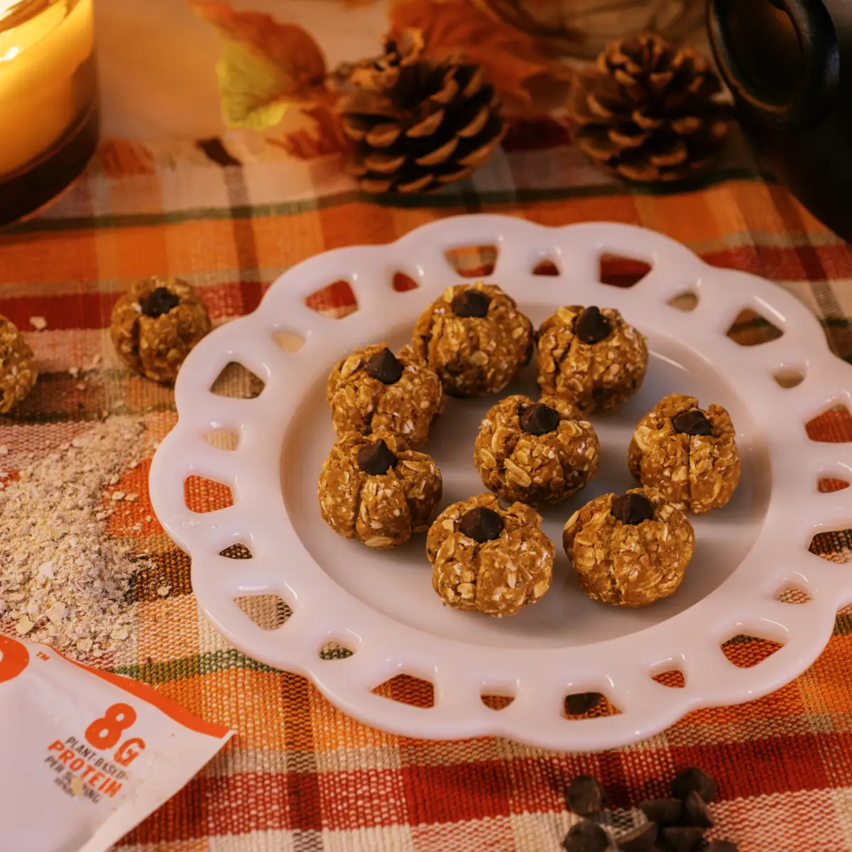 Peanut Butter Protein Ball Pumpkins