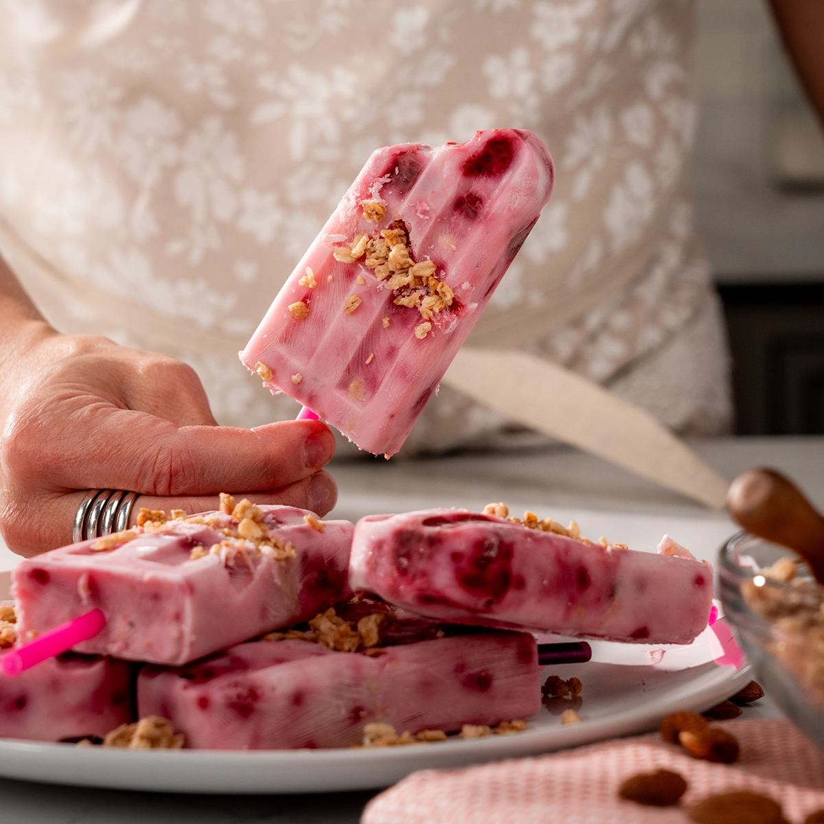 Raspberry Vanilla Granola Popsicles