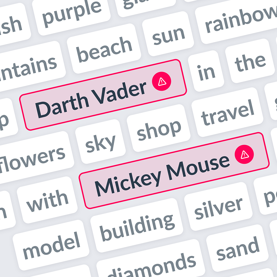 Prompt words with copyrighted terms like Darth Vader and Mickey Mouse blocked, while safe words are allowed
