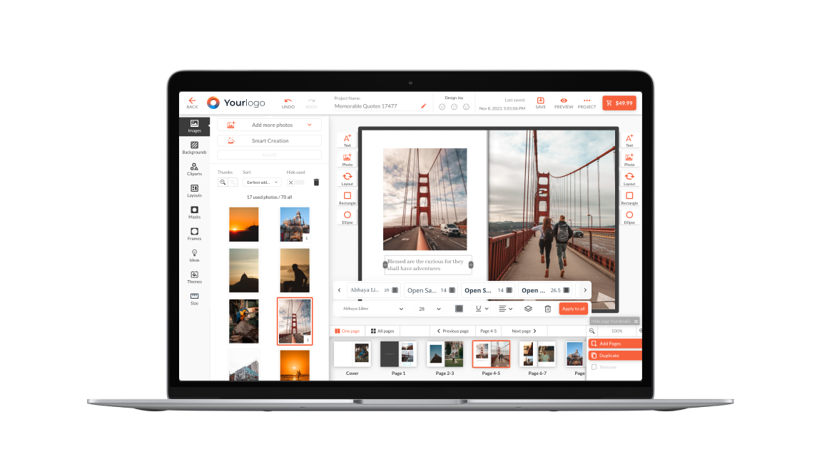 Printbox Advanced Editor open on a photo product, in the browser
