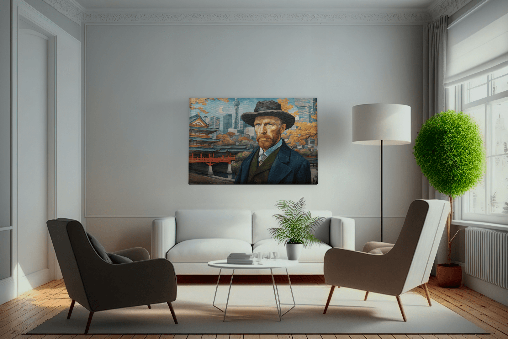 Living room with a Masterpiece AI canvas