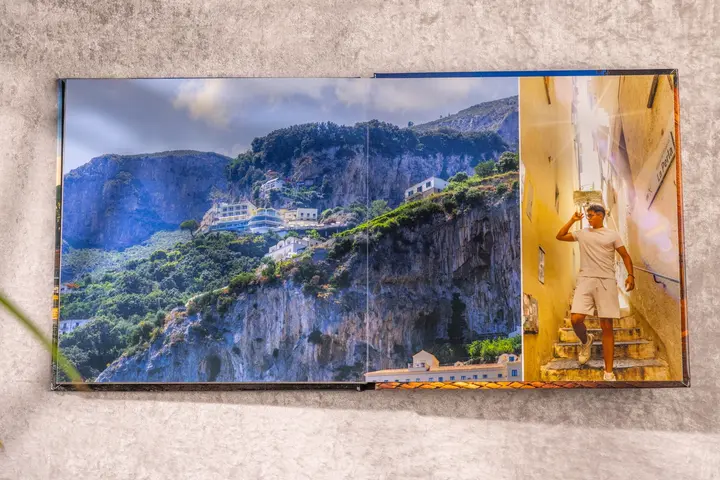 Layflat фотоалбум, отворен на 180 градуса с панорамна снимка