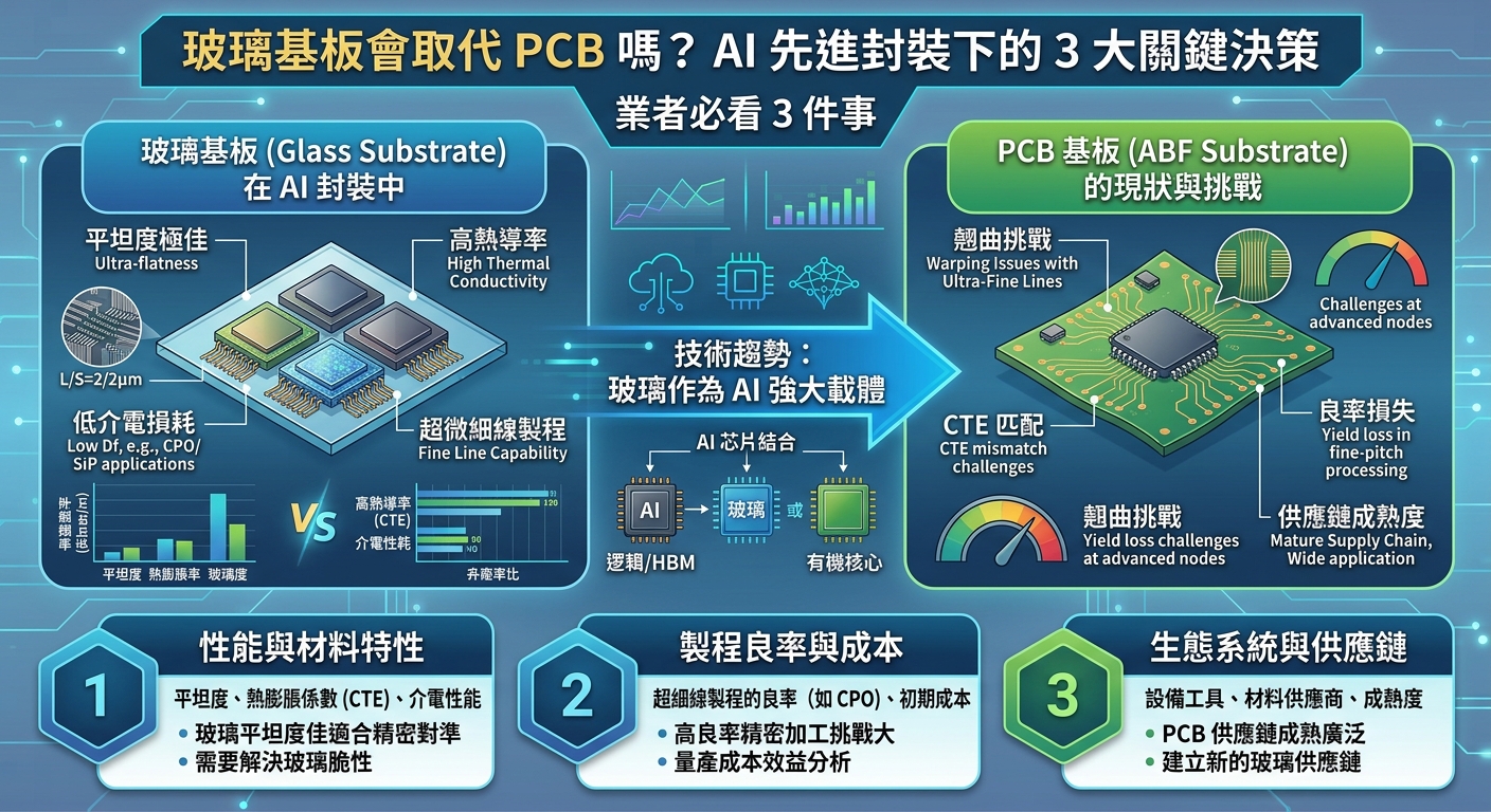 玻璃基板會取代 PCB 嗎？AI 先進封裝下業者應看懂的 3 件事