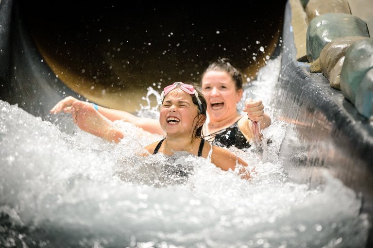 Good times on the Arena Aquatic Centre slide