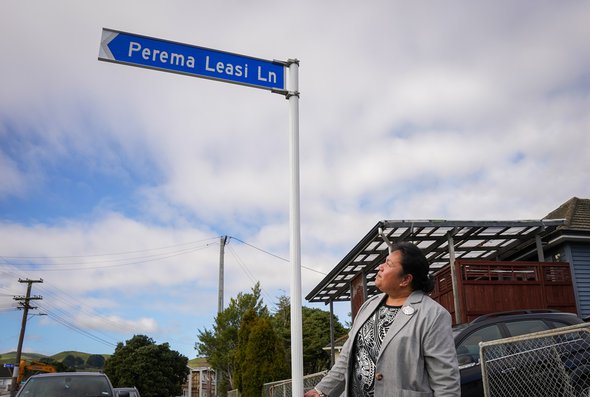 Faaolataga Leasi looks at the street named after her husband Perema Leasi.jpeg