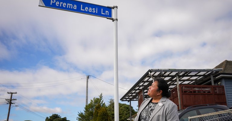 Faaolataga Leasi looks at the street named after her husband Perema Leasi.jpeg