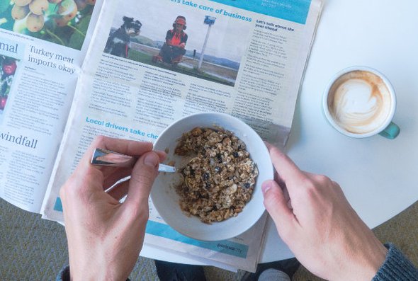 News - bowl of cereal on newspaper