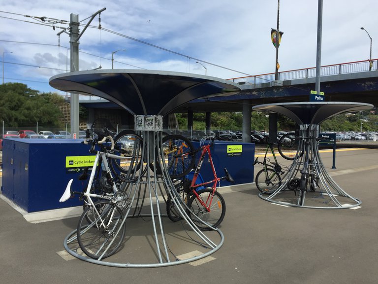 Porirua station bike lockers, pedal racks