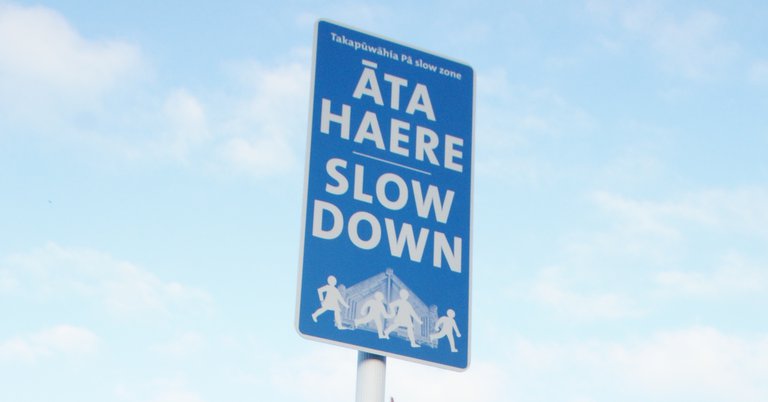 The Slow Down sign in Takapuwahia.