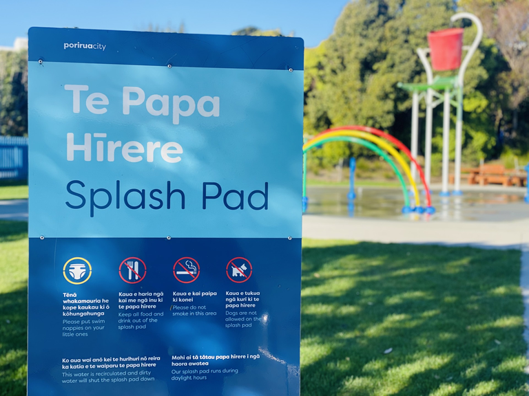 splash pad signage, maori landing page 2024