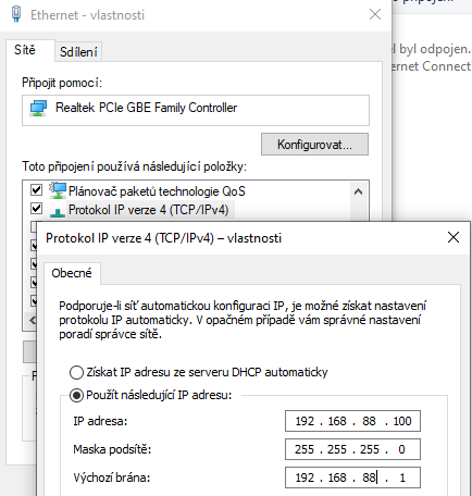 Nastavení statické IP adresy