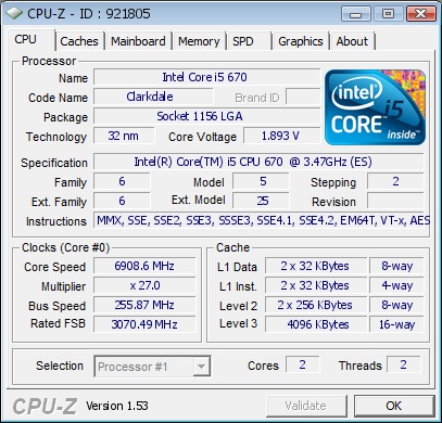 Procesor Core i5 670 přetaktován na 6,9 GHz!