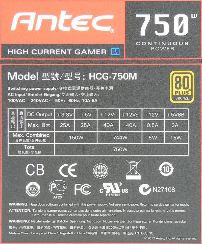 Recenze zdroje Antec High Current Gamer M 750 W 