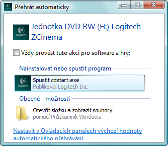 po vložení CD se spustí průvodce (s vypnutým autostartem nic)