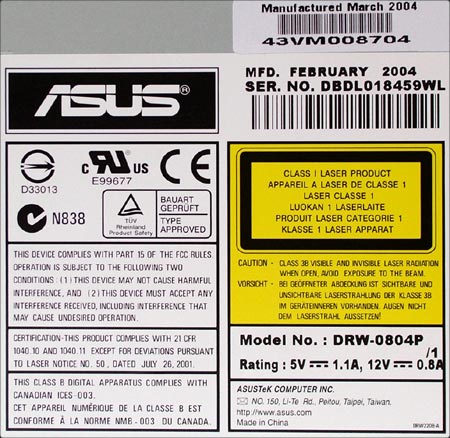 Další hráč na poli DVD vypalovaček - ASUS DRW-0804P.