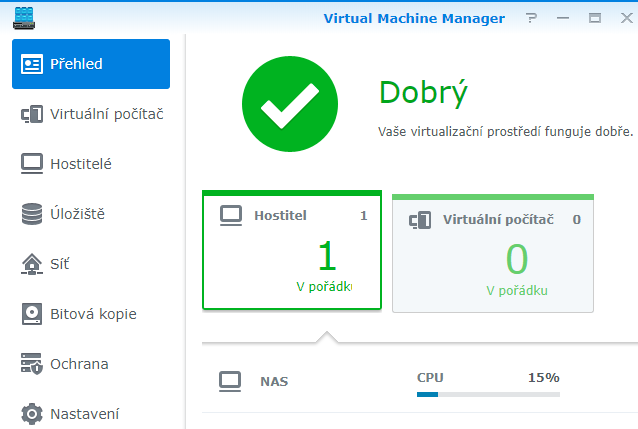 Ovládací panel Virtual Machine Managera