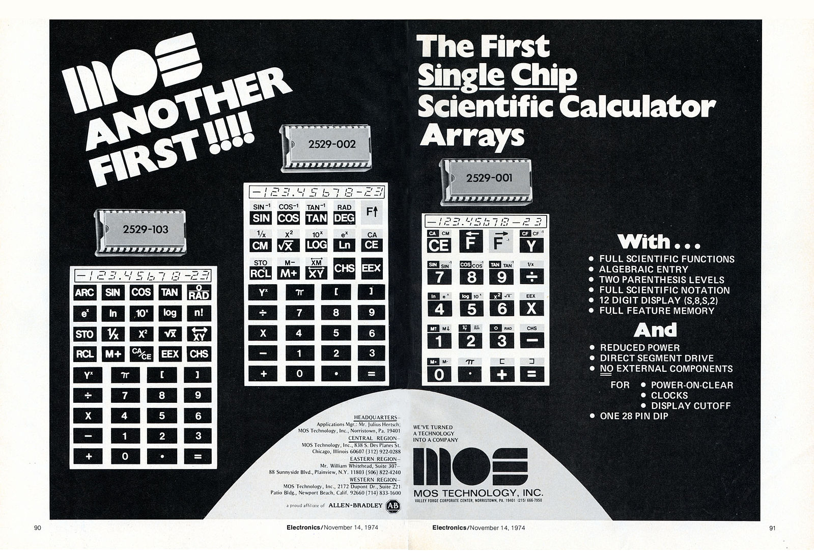 "Reklama na čipy pro kalkulačky od MOS Technology, rok 1974" by MOS Technology. - Scanned from November 14, 1974 issue of Electronics by Michael Holley Swtpc6800. Licensed under Public Domain via Wikimedia Commons.