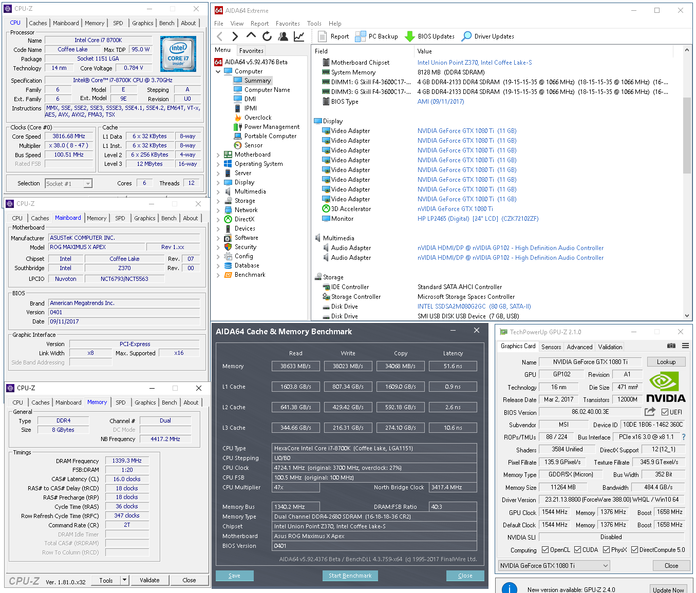 Deska Asus Maximus X Apex + Core i7-8700K