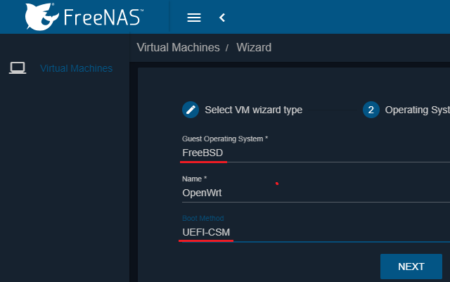 Založení virtuálního počítače pro OpenWrt