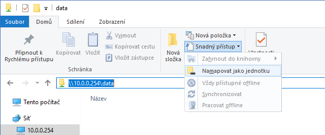 Přimapování síťové složky jako disku
