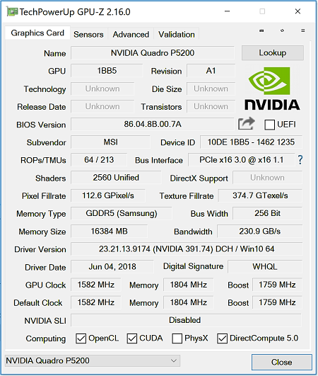 Quadro P5200 GPUz moc nezná