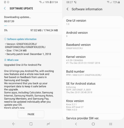Samsung uvolnil devítkový Android Pie pro telefony Galaxy S9 a S9+