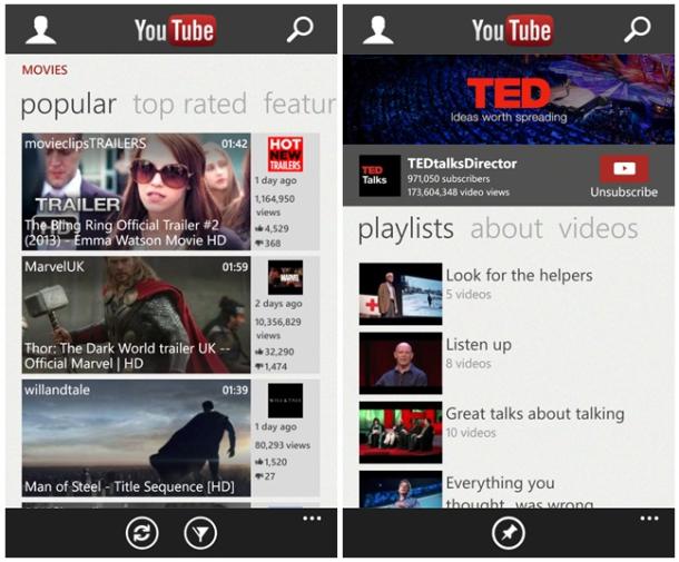 Google a Microsoft pracují na YouTube aplikace pro Windows Phone
