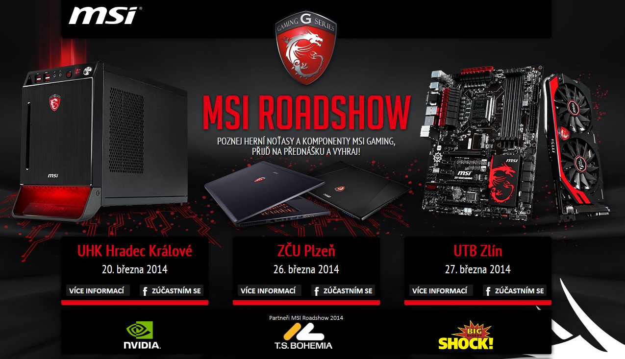 Přijďte na MSI Gaming Roadshow 2014 do Hradce, Plzně a Zlína