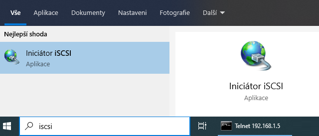 Otevření iSCSI Initiatoru