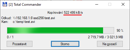 256 GB SSD disk v NAS – čtení