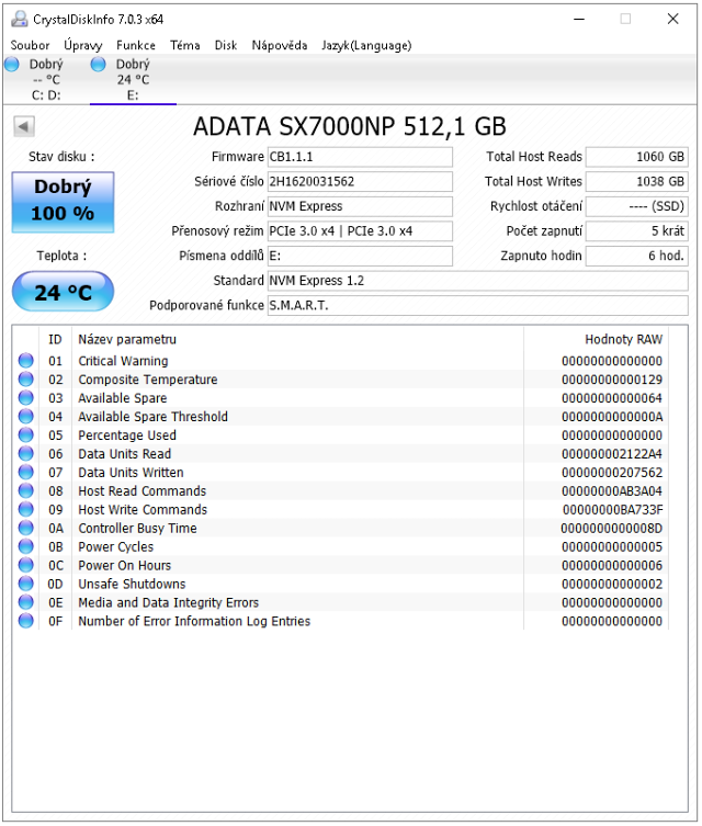 2× 512 GB NVMe SSD od ADATA: XPG SX7000 a SX8000