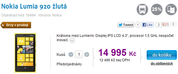 Orientační ceny mobilů s Windows Phone 8: Nokia Lumia 920 vás přijde na 15 000 korun