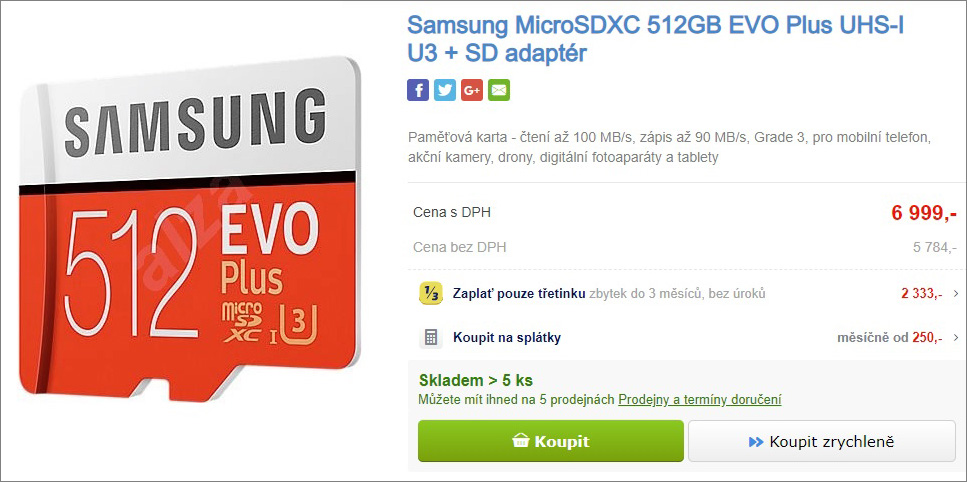 Samsung začíná prodávat microSD kartu s kapacitou 512 GB